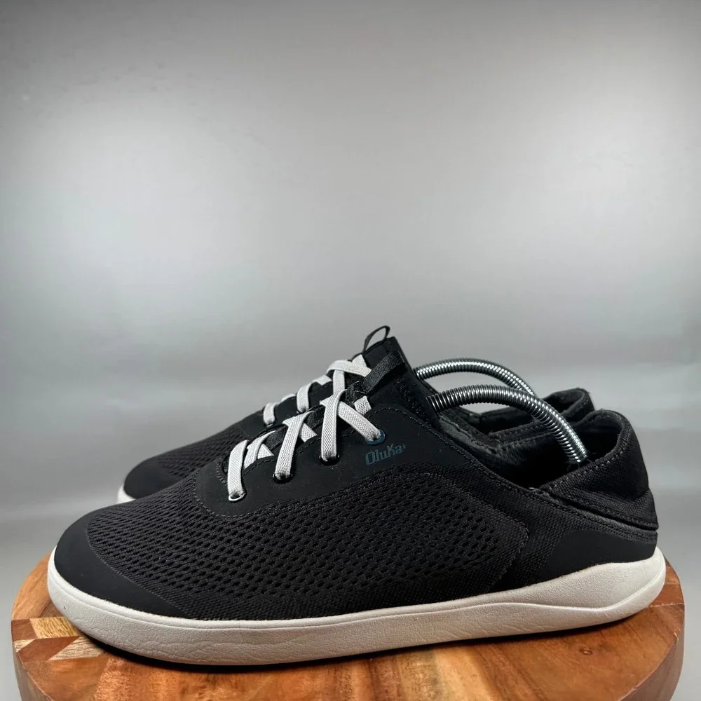 OluKai Moku Pae Mens 10.5 Black White Mesh Boat Shoes Sneakers 10472-40QS